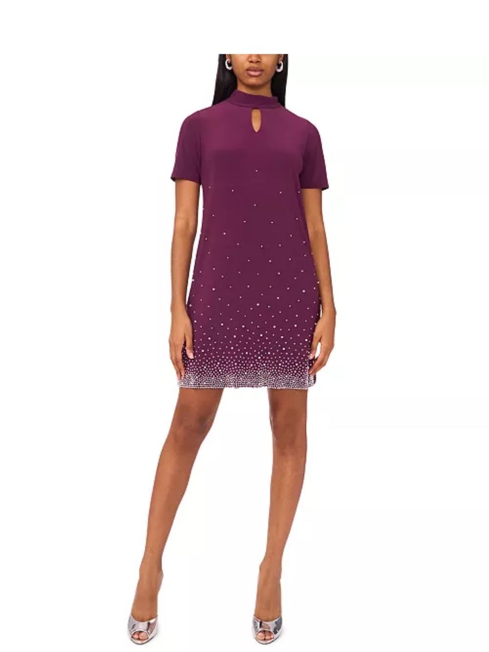 MSK Petite Short Sleeve Keyhole Beaded Dress sz SP NWT